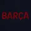 The image shows the embroidered text "BARÇA" in red on a dark blue fabric background. Produktbild-Vorschau