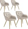 Four beige upholstered dining chairs with gold legs are arranged in a grid against a white background. Voir les images du produit
