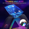 A close-up of a black charging dock for game controllers, with holographic projections and colorful LED lights. Produktbild-Vorschau