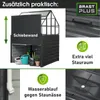 Collage of images showcasing features of a garden greenhouse and raised garden bed. Produktbild-Vorschau