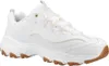 A white Skechers D'Lites chunky sneaker with tan accents and a brown sole. Produktbild-Vorschau