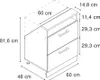 A line drawing diagram of a cabinet with dimensions indicated. Voir les images du produit