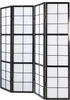 A four-panel room divider with a black frame and white paper inserts, resembling a window pane design. Voir les images du produit