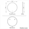 Technical drawing of a round LED mirror showing front, side, and back views with dimensions. Produktbild-Vorschau