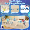 A collage of images showcasing a wooden climbing structure for children, with inset images highlighting different play features and two children playing on the structure. Podgląd zdjęcia produktu