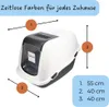A diagram showing the dimensions of a cat litter box with accompanying text and measurements. Produktbild-Vorschau