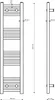 Technical drawing of a white towel radiator with dimensions indicated. Náhled obrázku produktu