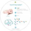 A circular graphic displaying a pink unicorn plush toy with product information and illustrations. Produktbild-Vorschau