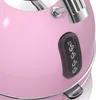 A close-up view of a pink electric kettle, focusing on the water level indicator and handle. Produktbild-Vorschau