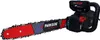 A black electric chainsaw with a red and blue bar, set against a white background. Produktbild-Vorschau
