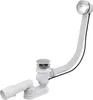 A bathtub drain and overflow kit with a flexible hose and a chrome-finished stopper. Produktbild-Vorschau