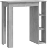 A gray bar table with shelves on the right side, shown against a white background.