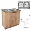 A kitchen cabinet with a double sink and plumbing accessories. Náhled obrázku produktu