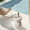 A stylish outdoor lounge chair and a small side table with a bottle of wine and two glasses are placed next to a swimming pool. Podgląd zdjęcia produktu