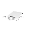 A white digital kitchen scale with dimensions indicated by text overlays. Produktbild-Vorschau