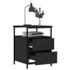 A black bedside table with two drawers, a lamp, and books on a white background. Produktbild-Vorschau