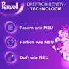 Marketing image for Perwoll laundry detergent, highlighting its 'Triple Renew Technology' with icons and text describing benefits for fibers, colors, and scent. Produktbild-Vorschau