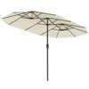 A double patio umbrella with a beige canopy and black pole, shown against a white background. Produktbild-Vorschau