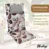 A chair cushion with a watercolor stone pattern is shown with dimensions and product information. Produktbild-Vorschau