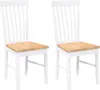 Two white dining chairs with wooden seats are shown against a white background. Produktbild-Vorschau