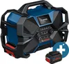A Bosch professional 18V/12V system akku-baustellenradio GPB 18VH-6 SRC is shown with a battery pack and a plus symbol overlay. Produktbild-Vorschau