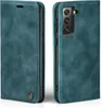 A teal flip case for a Samsung Galaxy S21 5G phone is shown from two angles. Produktbild-Vorschau