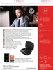 A man wearing earbuds in an office setting, with product features listed in text and icons. Podgląd zdjęcia produktu