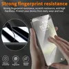 A hand is holding a smartphone with a screen protector applied. There are also inset images and text highlighting product features. Voir les images du produit