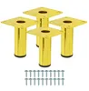 Four gold-colored furniture legs with mounting plates and a set of screws are displayed on a white background. Produktbild-Vorschau