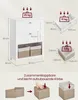 Diagram showing dimensions and weight capacity of a white cabinet with woven baskets. Náhľad obrázku produktu