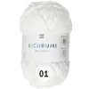 A ball of white chenille yarn with a label. Produktbild-Vorschau