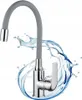 A kitchen faucet with a flexible gray spout is shown with water splashing around it. Náhled obrázku produktu