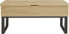 A front view of a rectangular coffee table with a light wood grain finish and black metal legs. Voir les images du produit
