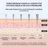 Diagram showing different microneedle lengths and their corresponding skin treatments, with labels for skin layers. Produktbild-Vorschau
