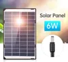 A solar panel with a power rating and a connector plug are shown against a blurred background. Produktbild-Vorschau