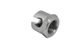 A close-up studio shot of a metal nut with a slit. Produktbild-Vorschau