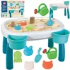 A sand and water table for children with various accessories, shown on a white background. Produktbild-Vorschau