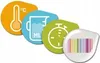 Four circular icons representing different features or metrics. Produktbild-Vorschau