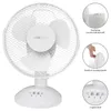 A collage of images showing a white desk fan and its features. Podgląd zdjęcia produktu