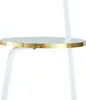 Close-up of a round table with a white top and a gold trim, supported by white legs. Produktbild-Vorschau