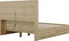 A rear view of a wooden platform bed frame with a headboard and a visible USB charging cable. Produktbild-Vorschau
