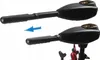 Two views of an electric outboard motor's tiller handle, with an arrow indicating extension. Produktbild-Vorschau