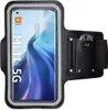 A black sport armband with a smartphone inside, displayed on a white background. Produktbild-Vorschau