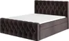 A brown upholstered box spring bed with a white mattress and a tufted headboard and frame, shown against a white background. Produktbild-Vorschau