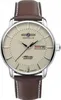 A close-up studio shot of a men's wristwatch with a cream-colored dial and a brown leather strap. Náhľad obrázku produktu