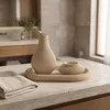 Vaso rigato stile japandi con vassoio e portacandela LED, Anteprima dell’immagine prodotto 3