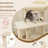 A cat tree with a cat playing on it, surrounded by marketing text and illustrations. Náhľad obrázku produktu