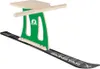A wooden sled with a green panel and skis attached, shown against a white background. Anteprima dell’immagine prodotto