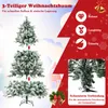 A diagram showing the assembly of a three-part artificial Christmas tree, with accompanying marketing text and icons highlighting product features. Náhled obrázku produktu