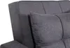 A close-up view of a dark gray fabric sofa or chair, showing the texture of the material and the stitching detail on a cushion and the backrest. Produktbild-Vorschau